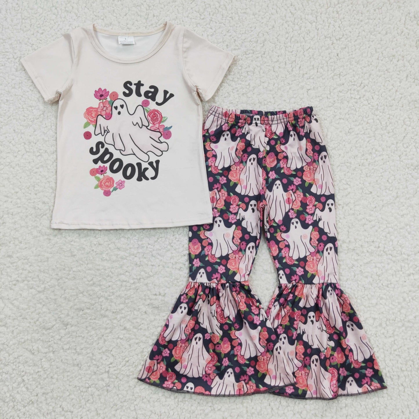 GSPO0664 Halloween Stay Spooky Short Sleeve Pink Pants Girls Set