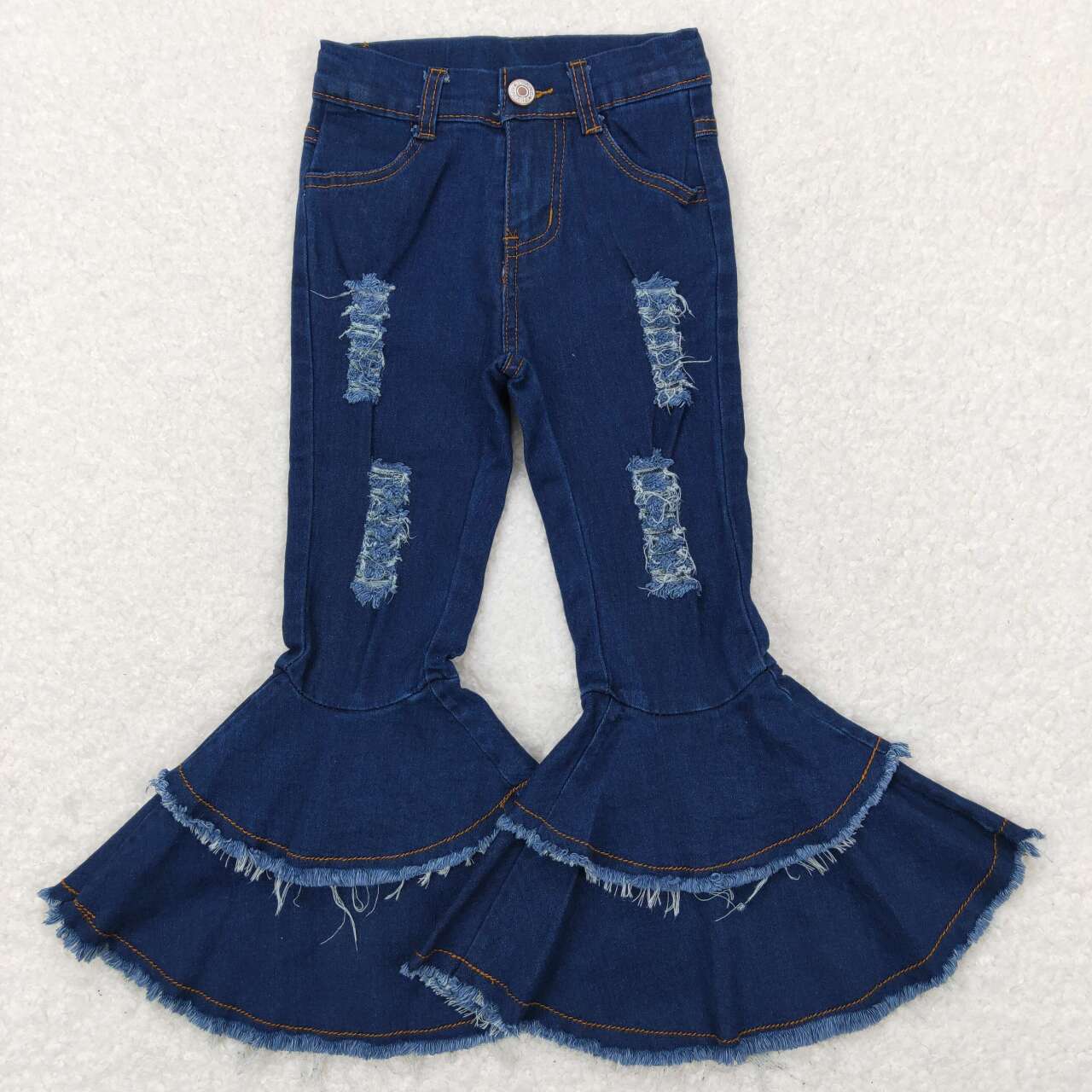 Fashion Best Sale Baby Girls Dark Blue Ruffles Girls Denim Jeans