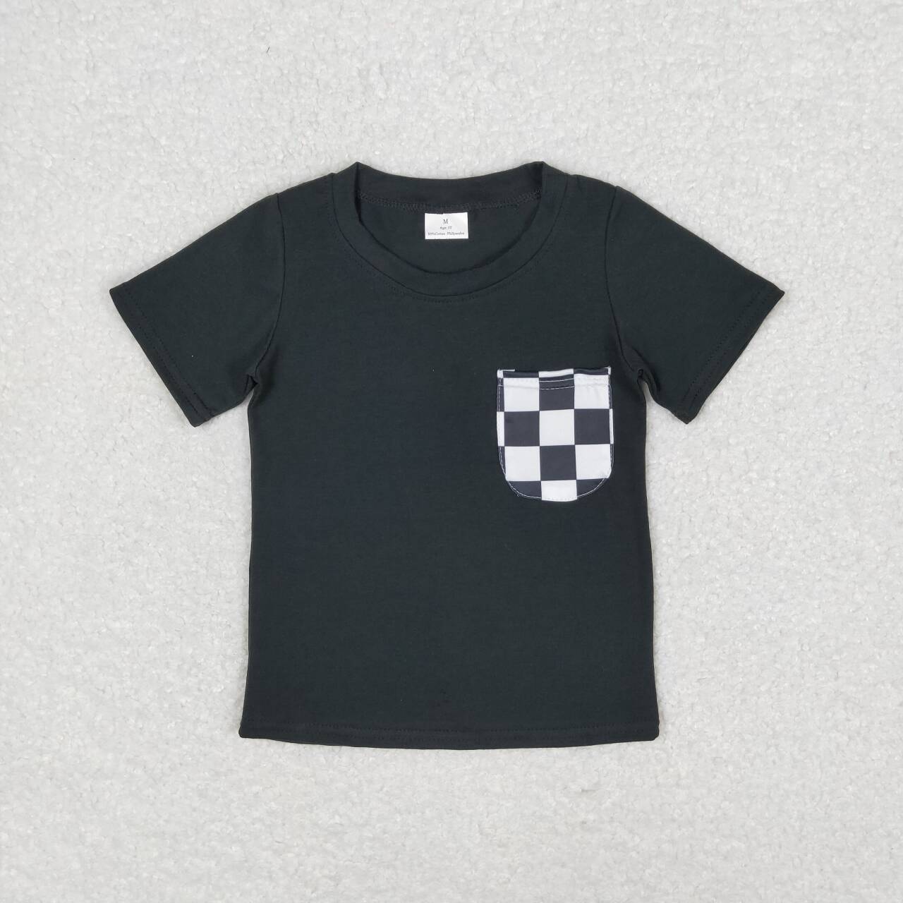 BT0660 black checkered pocket short sleeve boys top