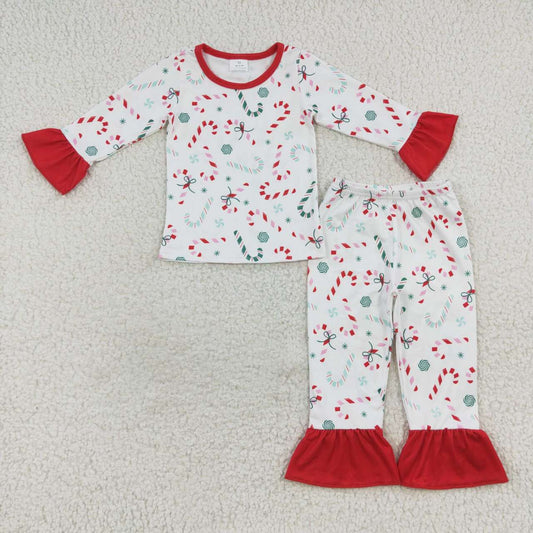 GLP0610 Christmas Candy Cane Long Sleeve Girls Pajamas