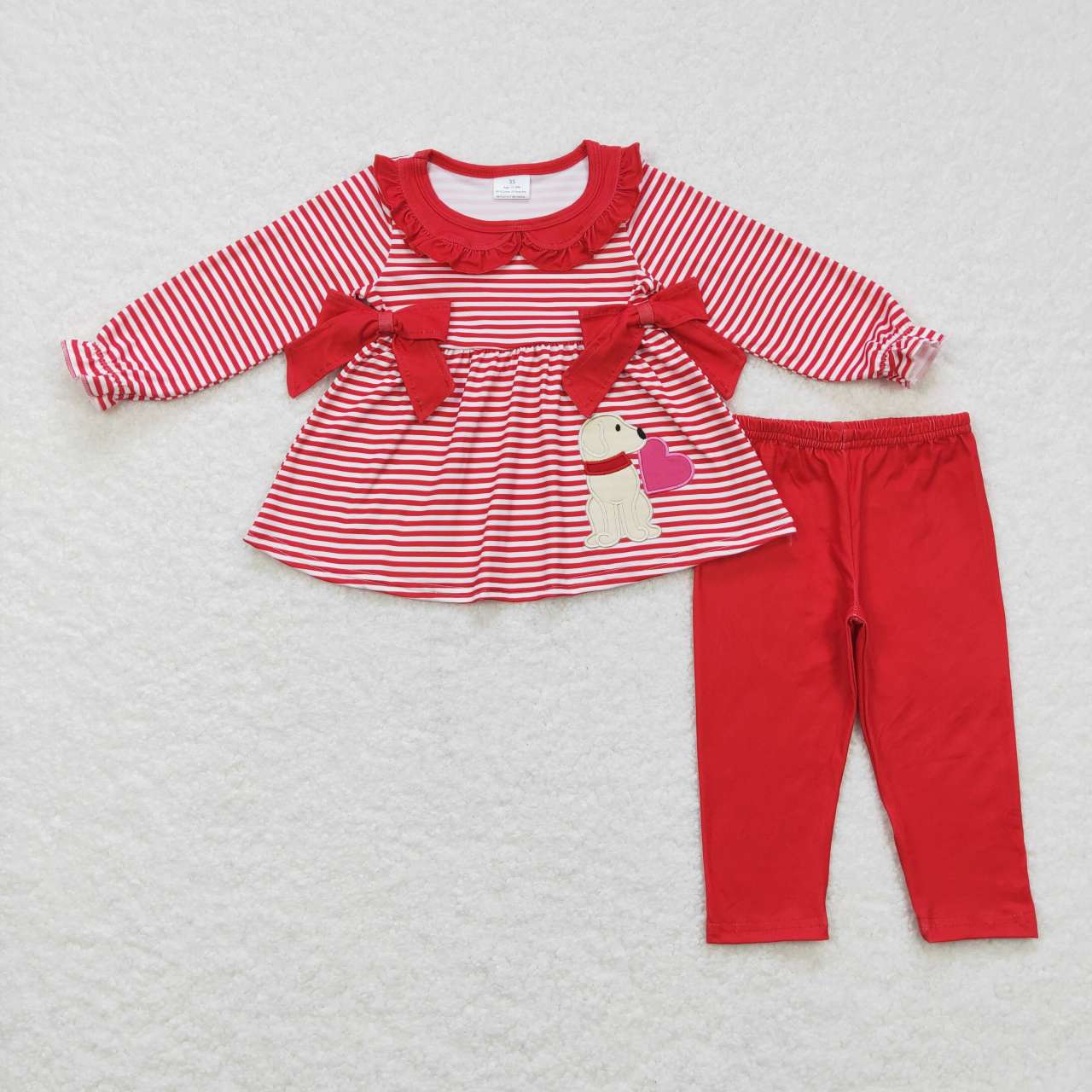 GLP0891 Valentine's Day dog heart red striped long sleeve pants girls set