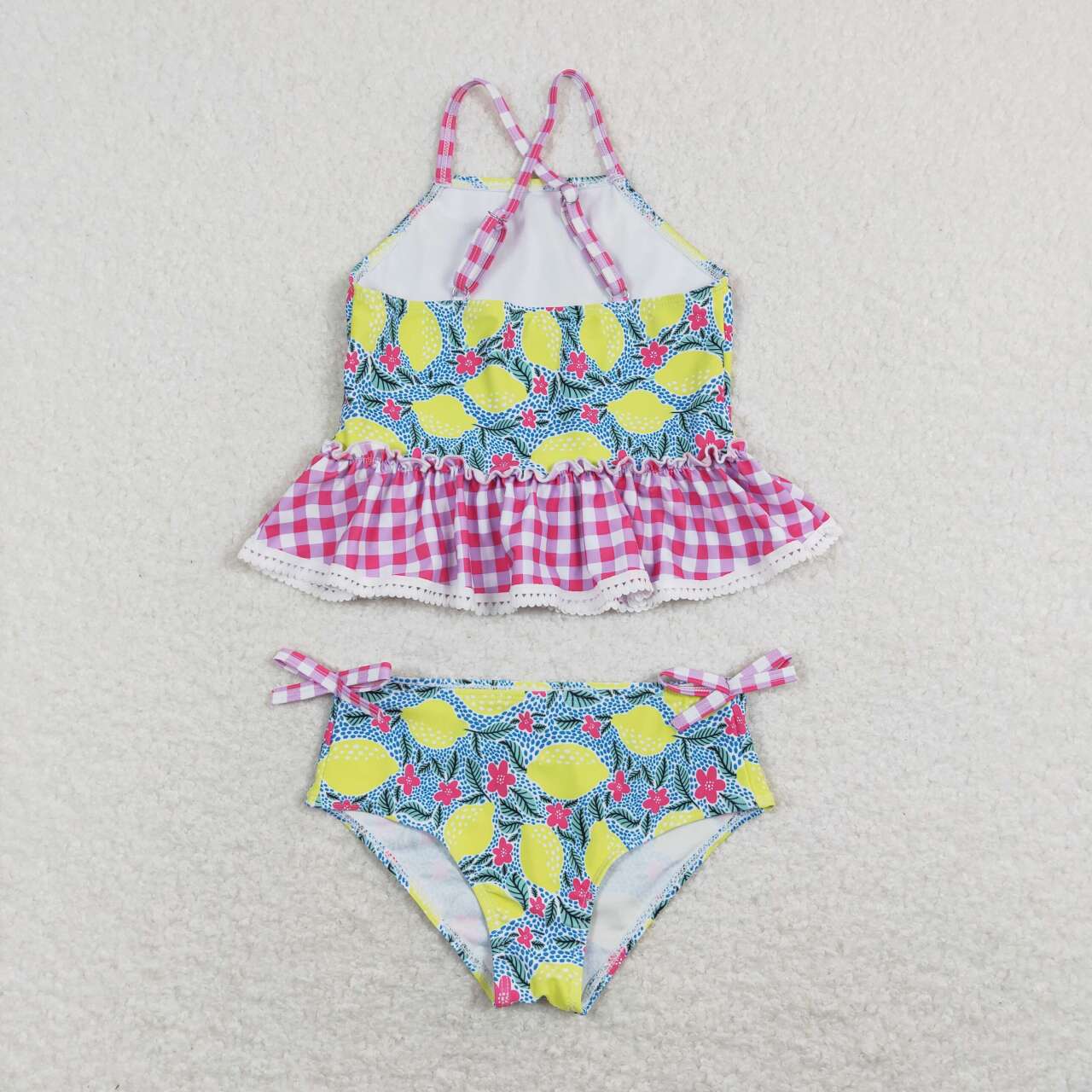 S0219 Lemon Flowers Hot Pink Girls Bathing Suits Swimsuit