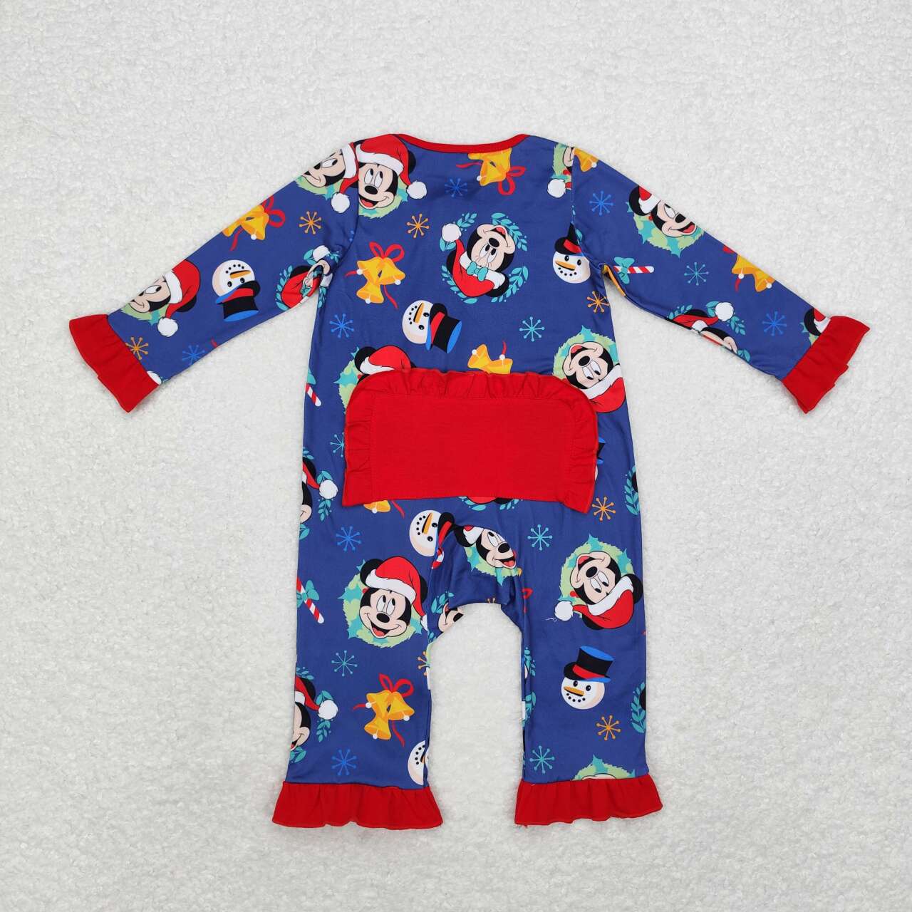 LR1416 Christmas cartoon navy blue long sleeve zipper girls romper