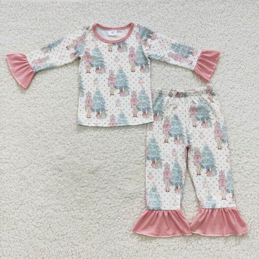 GLP0571 Christmas Tree Soldier Long Sleeve Pink Pants Girls Pajamas