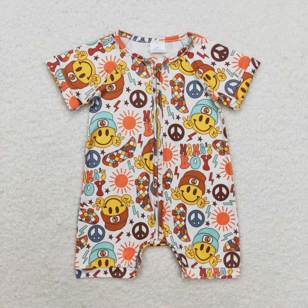SR1776 mama;s boy smile skateboarding short sleeve zipper boys romper