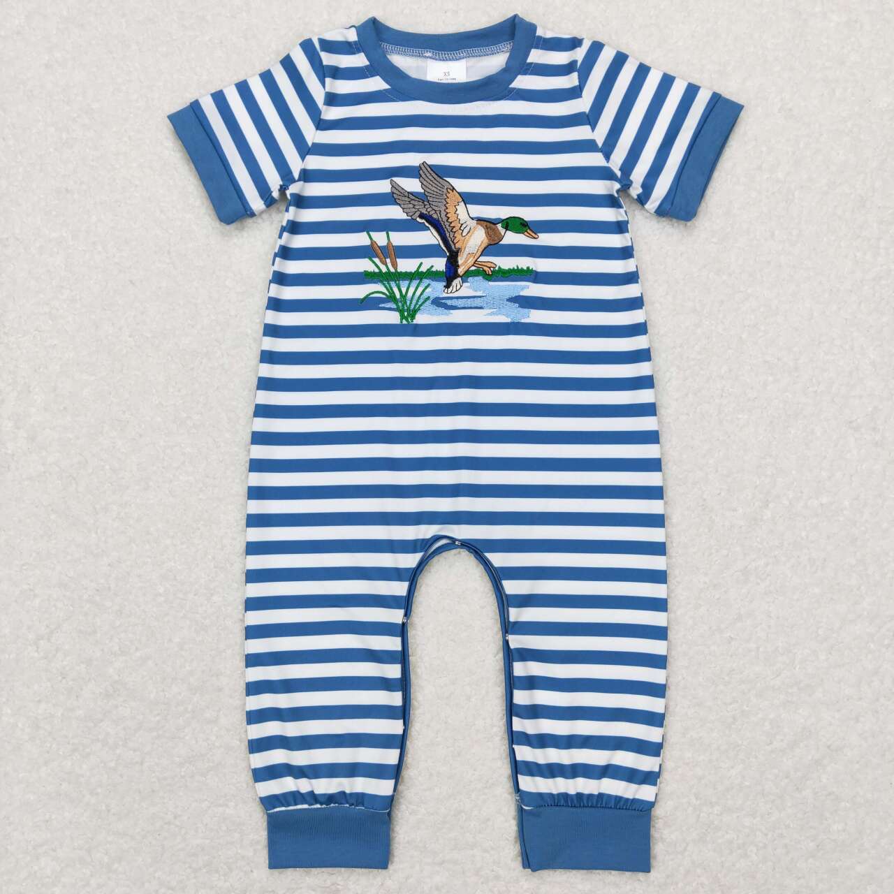 SR0554 Hunting duck blue striped short sleeve kids romper