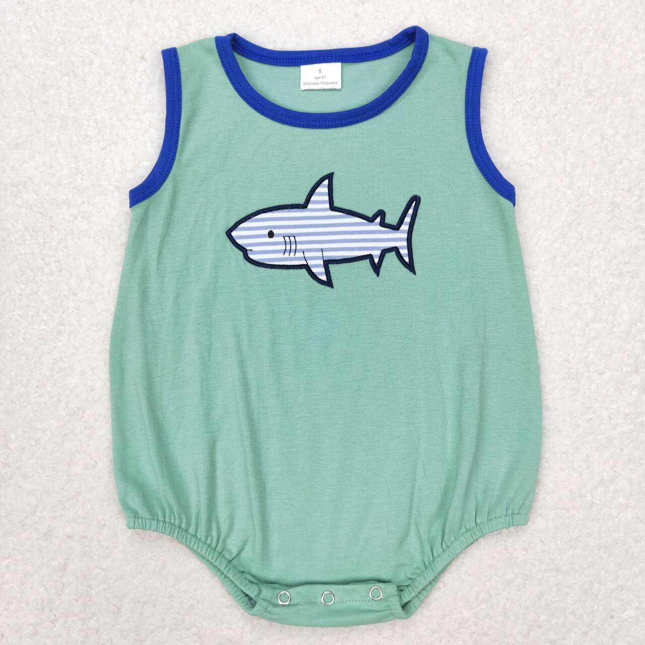 SR1590 embroidery cute shark green sleeveless boys romper