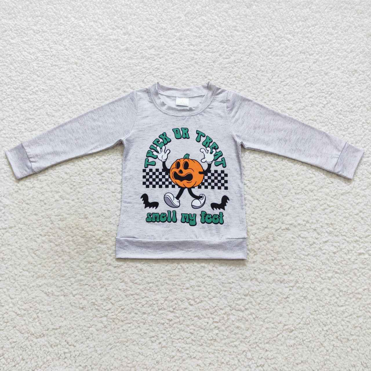 BT0320 Halloween pumpkin grey long sleeve boys top