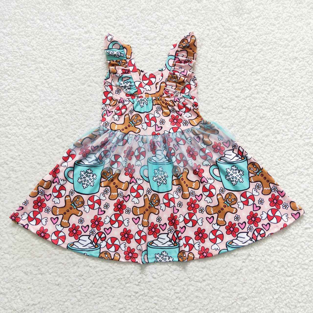 GSD0473 Christmas gingerbread man flutter sleeve girls dress