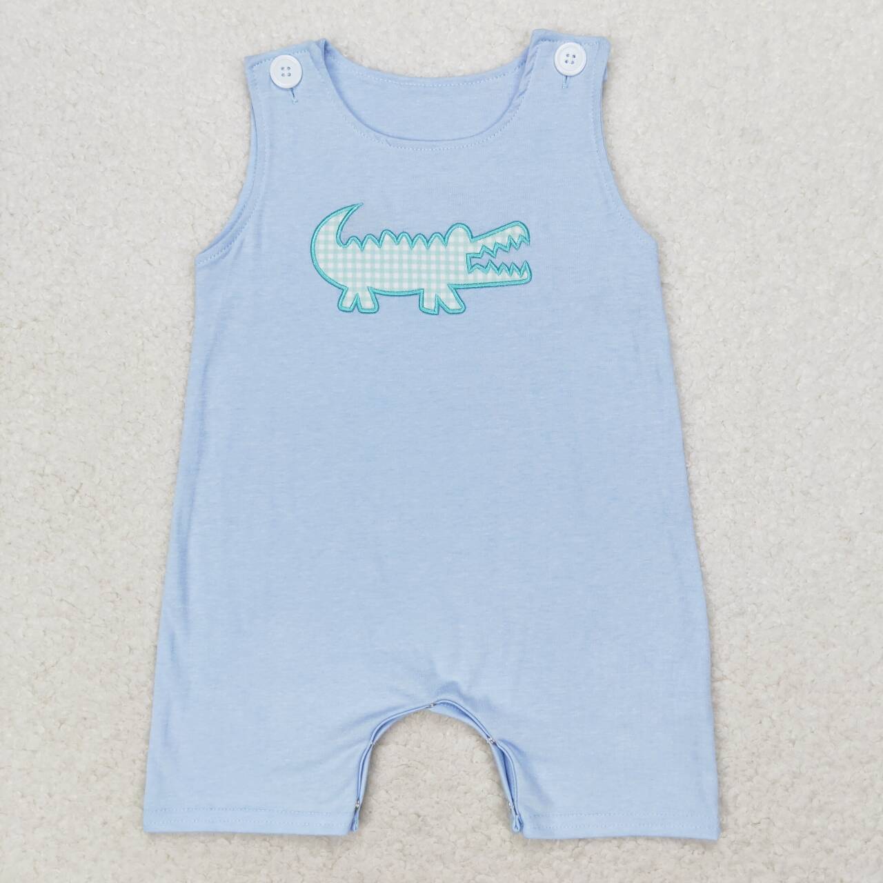 SR1625 embroidery crocodile blue sleeveless boys romper