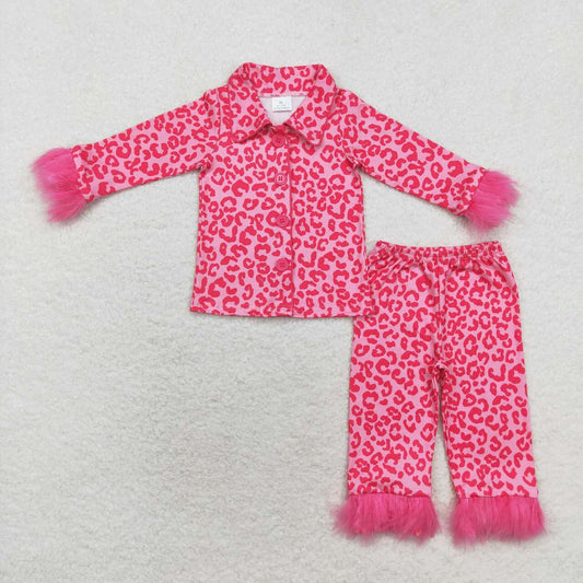 GLP1257 hot pink leopard long sleeve pants girls pajamas