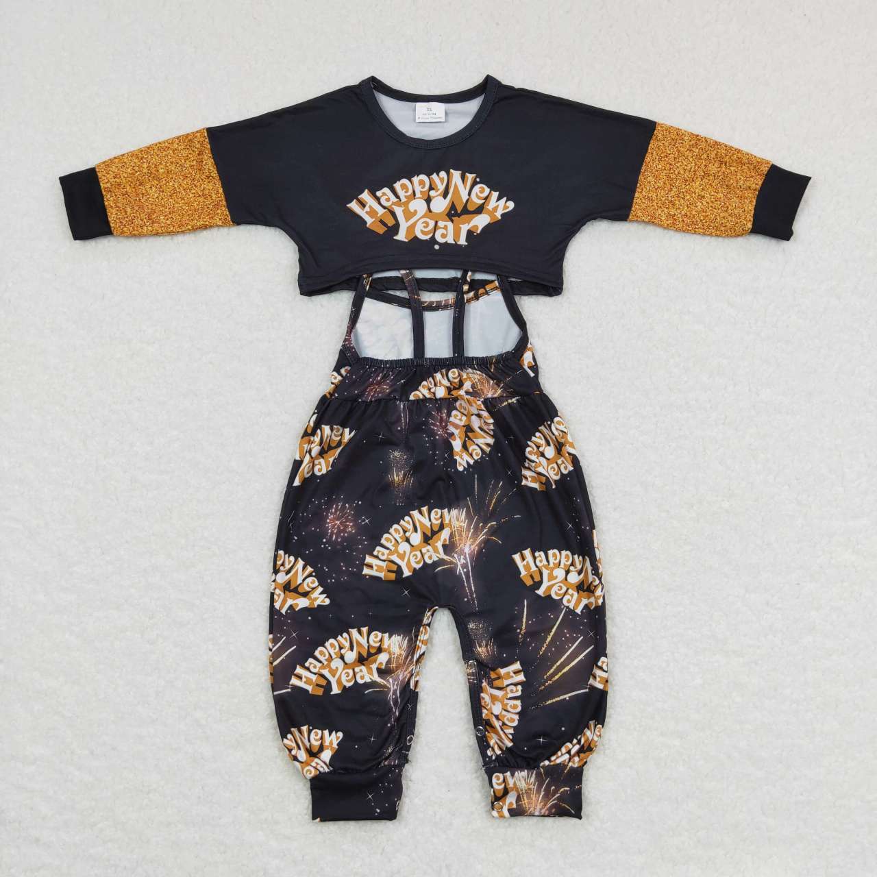 GLP0815 Happy new year black long sleeve jumpsuits girls set
