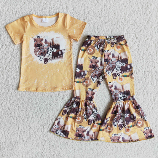 E13-17 Cowboy Heifer Baby Yellow Bell-Pants Girls Outfits