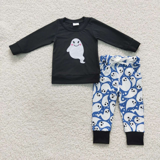 BLP0246 Halloween Spooky Black Long Sleeve Blue Pants Boys Set