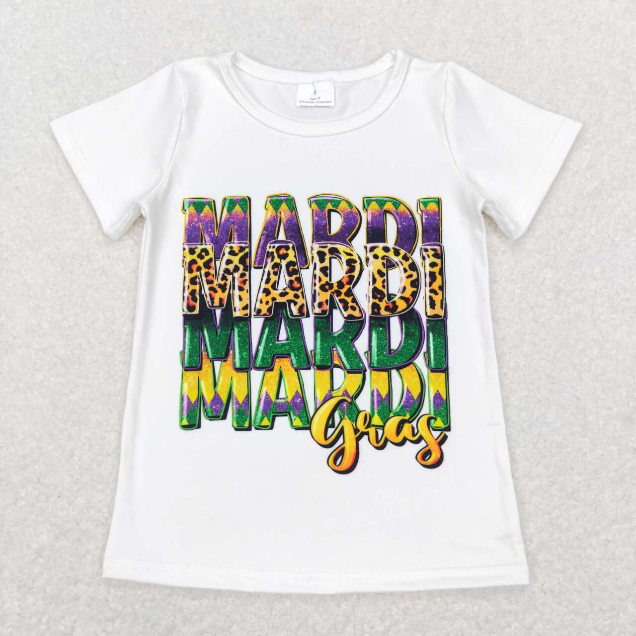 GT0442 Mardi Gras White Short Sleeve Girls Top