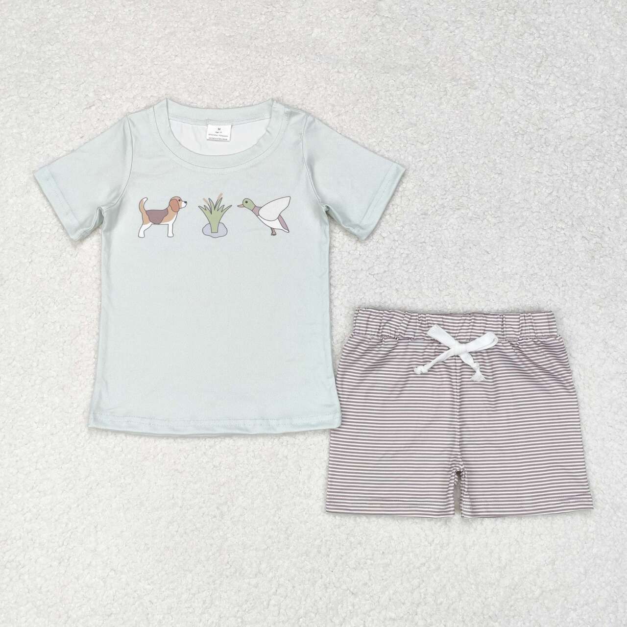BSSO0980 mallard duck short sleeve striped shorts boys set