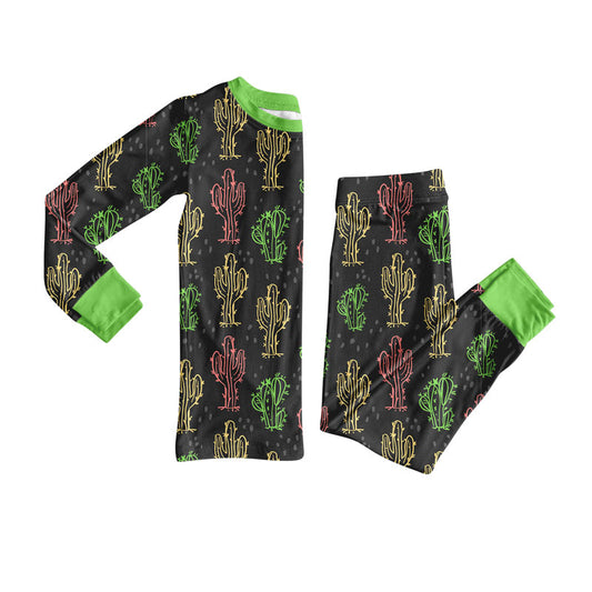 custom moq 5 Western cactus green long sleeve pants boys pajamas