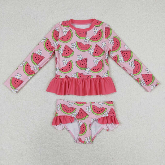 S0264 Watermelon flowers red long sleeve girls swimsuits