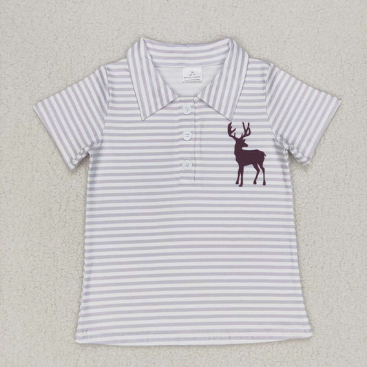 BT0337 Deer striped short sleeve boys polo shirt