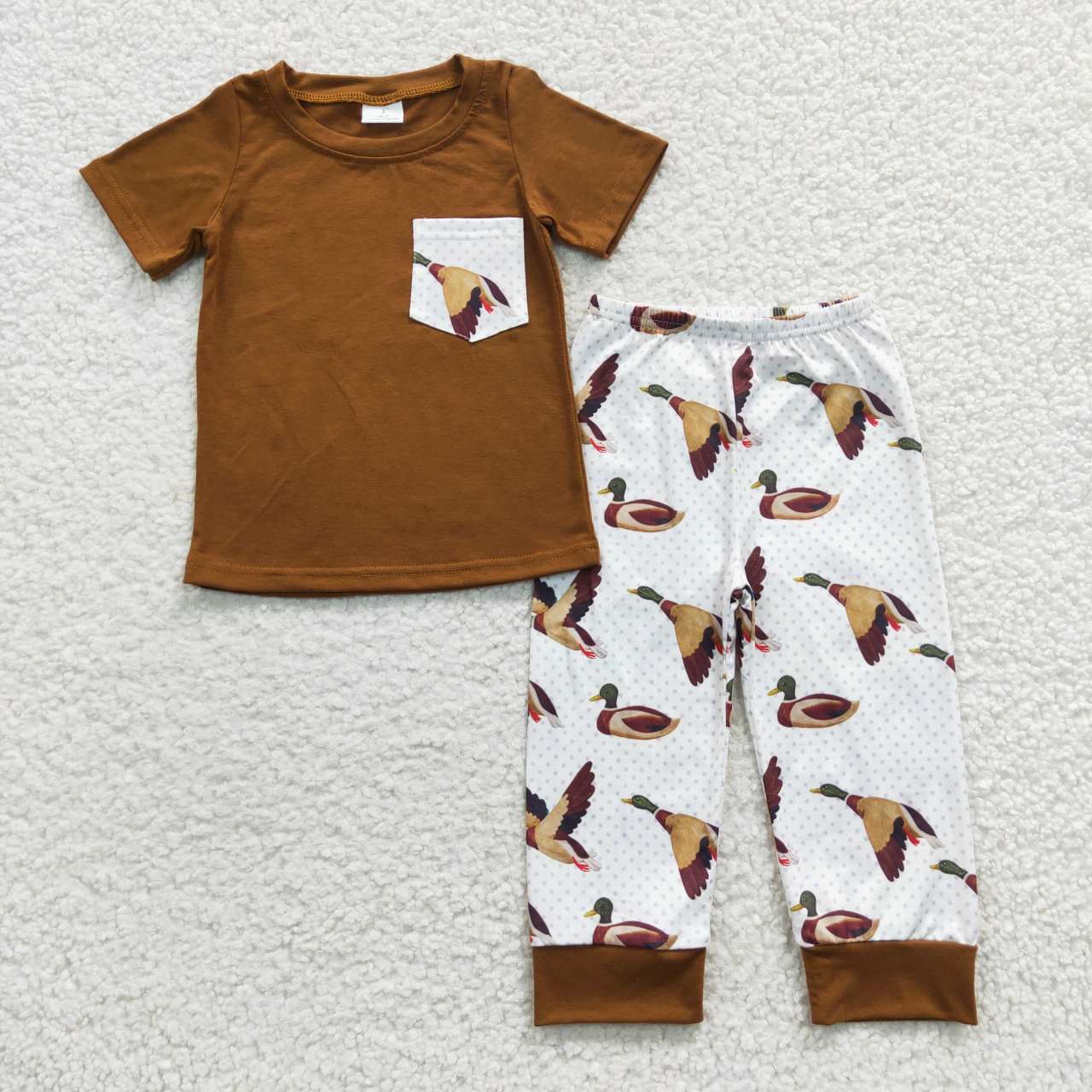 BSPO0102 Duck Brown Pocket Short Sleeve Boy Summer Set