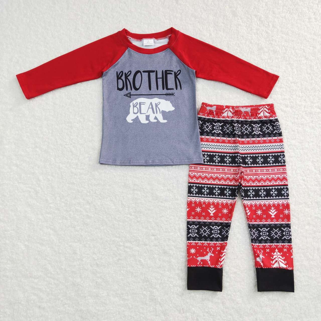 BLP0414 Christmas Brother bear long sleeve top deer tree red pants boys pajamas