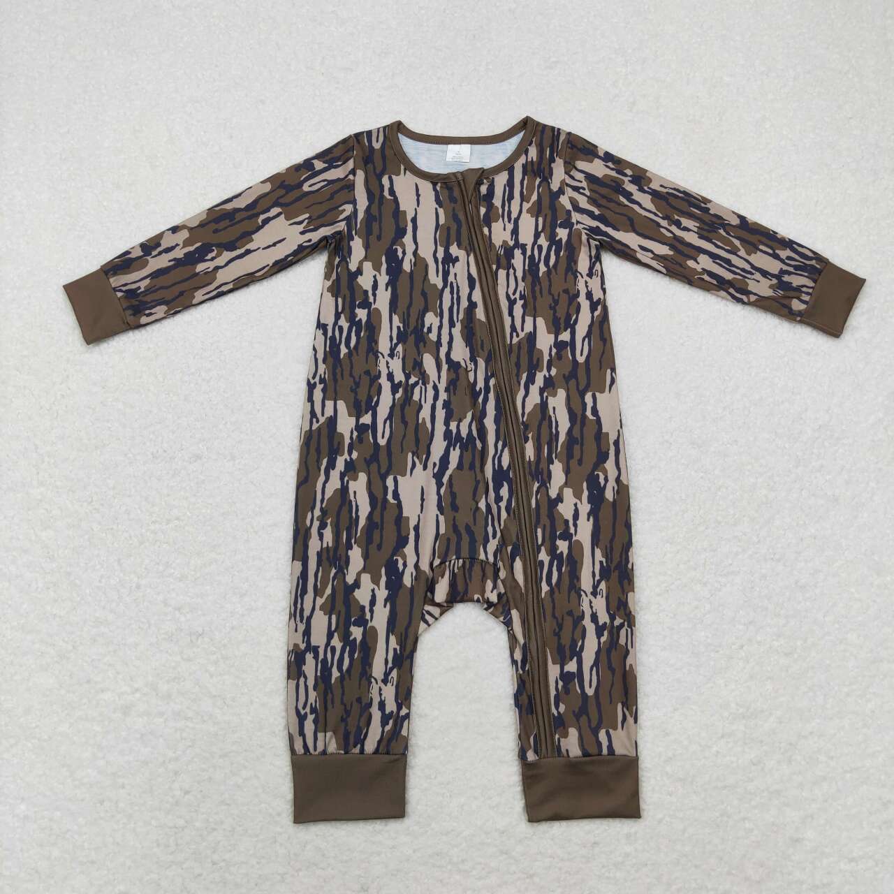 LR1452 bamboo green camo long sleeve zipper boys romper