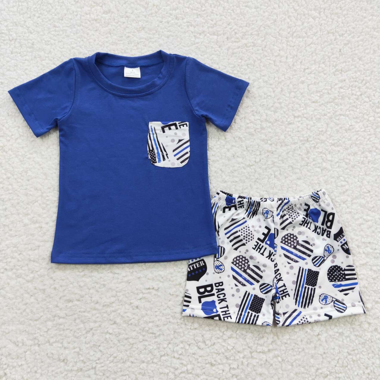 BSSO0242 Blue Short Sleeve Flag Pocket Boys Summer Set