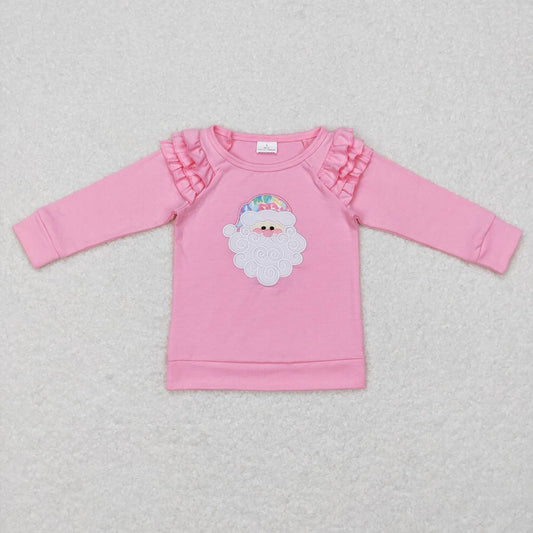 GT0369 Christmas Santa Claus pink long sleeve girls top