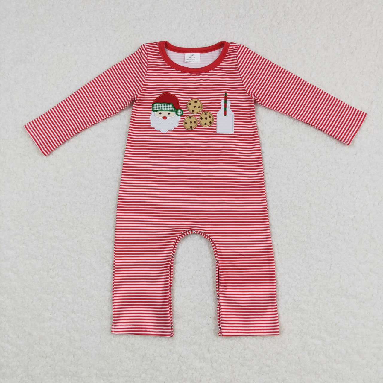 LR0707 Christmas Santa Claus cookie milk red striped boys romper