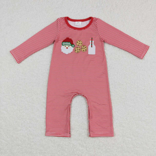 LR0707 Christmas Santa Claus cookie milk red striped boys romper