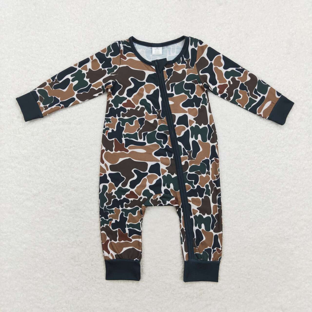 LR1453 bamboo black camo long sleeve zipper boys romper