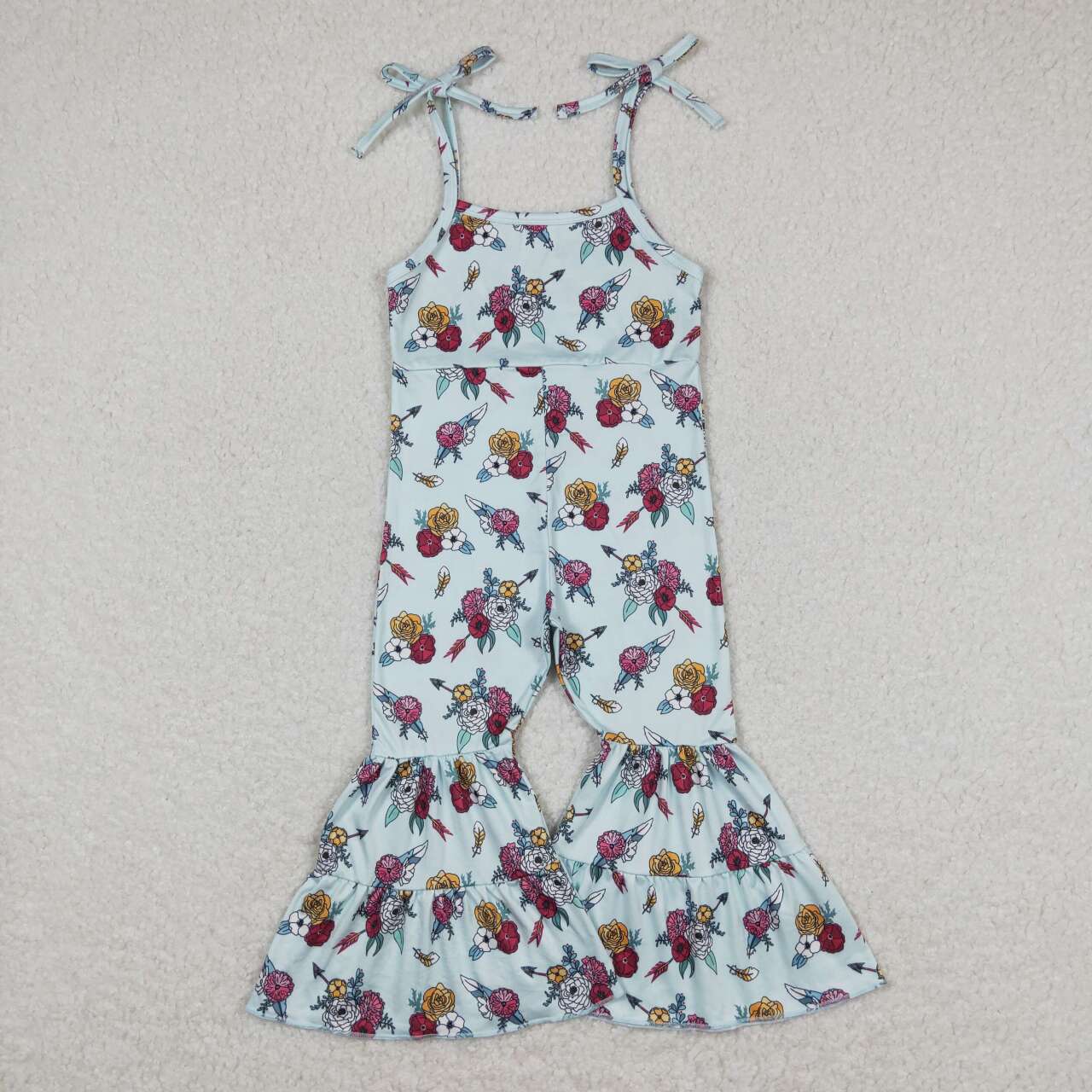 SR1019 Flowers Blue Girls Summer Jumpsuits