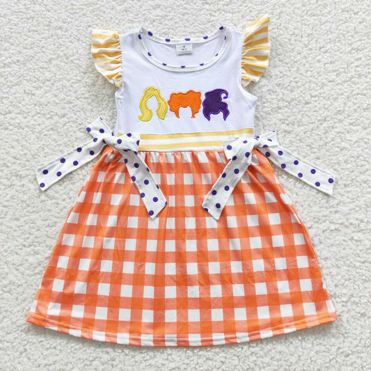 GSD0382 Halloween Cartoon Sorceress Orange Cell Flutter Sleeves Girls Dress