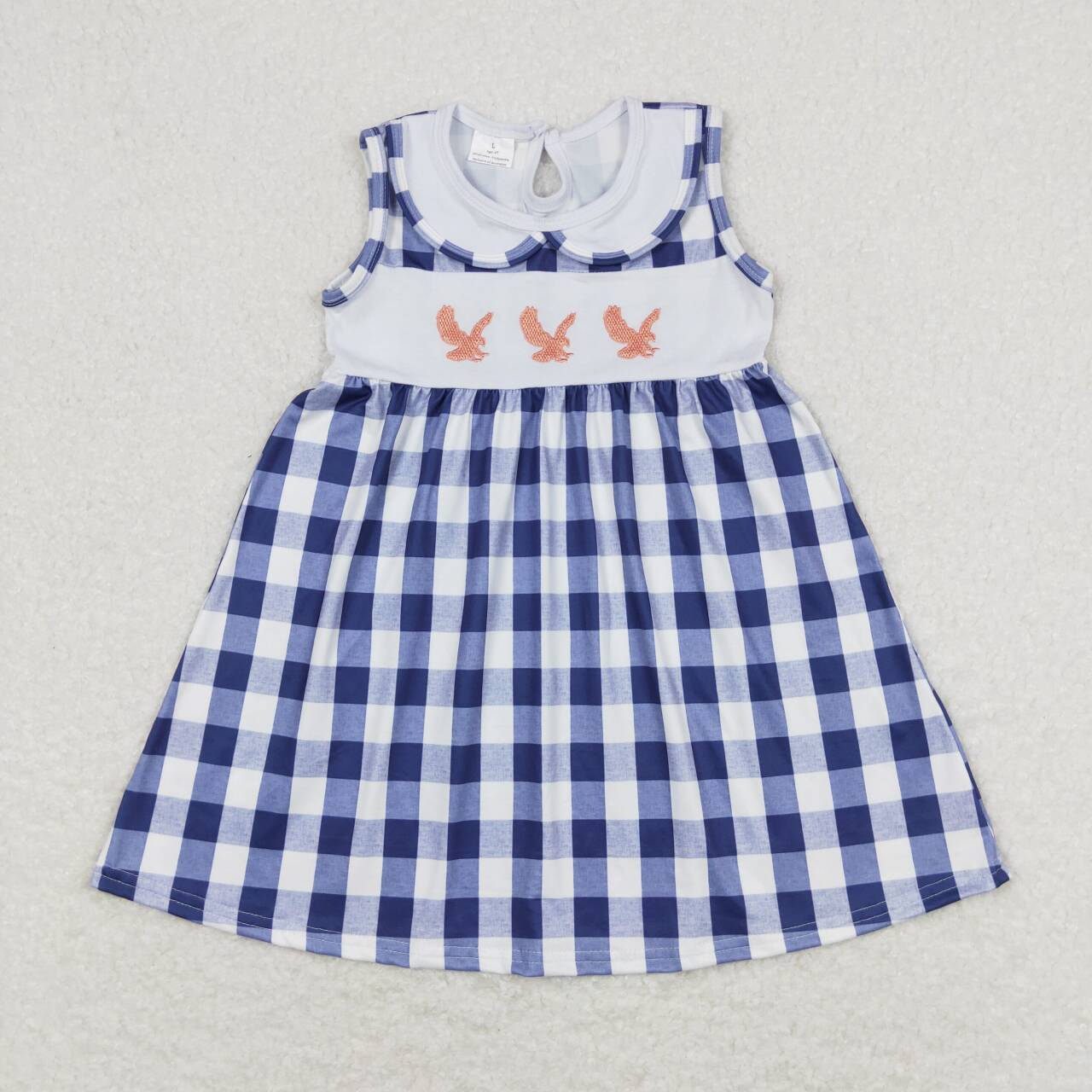 GSD0802 embroidery Eagle Navy Checkered Sleeveless Girls Dress