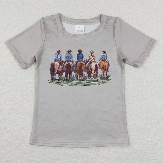 BT0505 Western rodeo grey short sleeve kids top