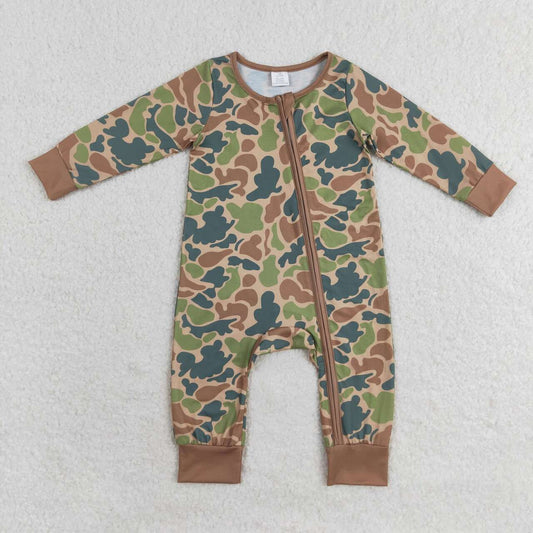USA SHOP LR1203 bamboo green camo long sleeve boys zipper romper
