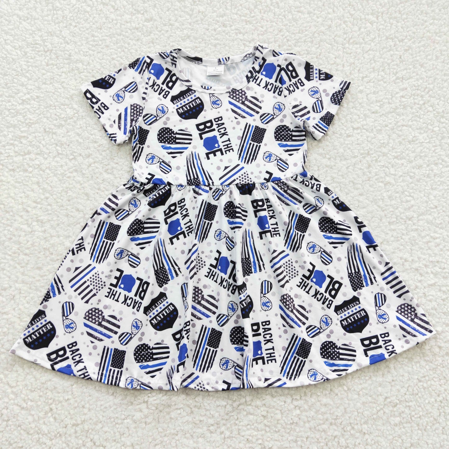 GSD0321 Short Sleeve Blue Flag Baby Girls Dress