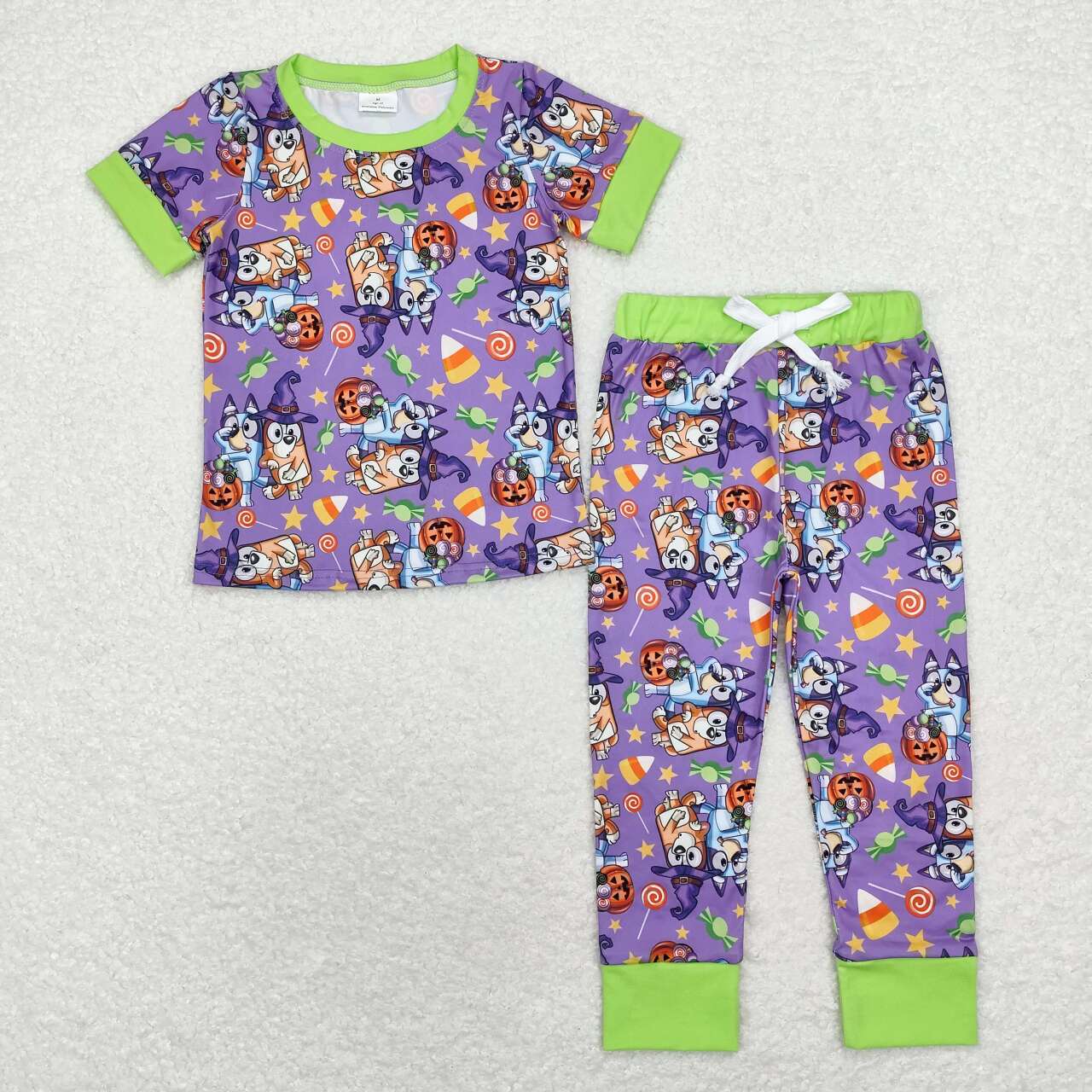 BSPO0409 Halloween blue dog purple short sleeve pants boys pajamas