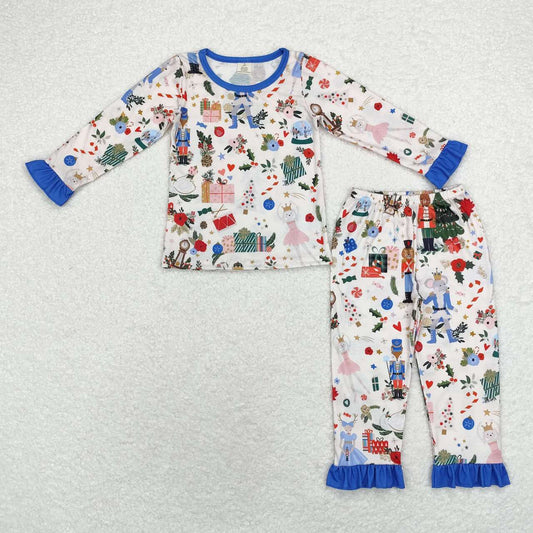 bamboo GLP1475 Christmas cartoon soldier blue long sleeve pants girls pajamas