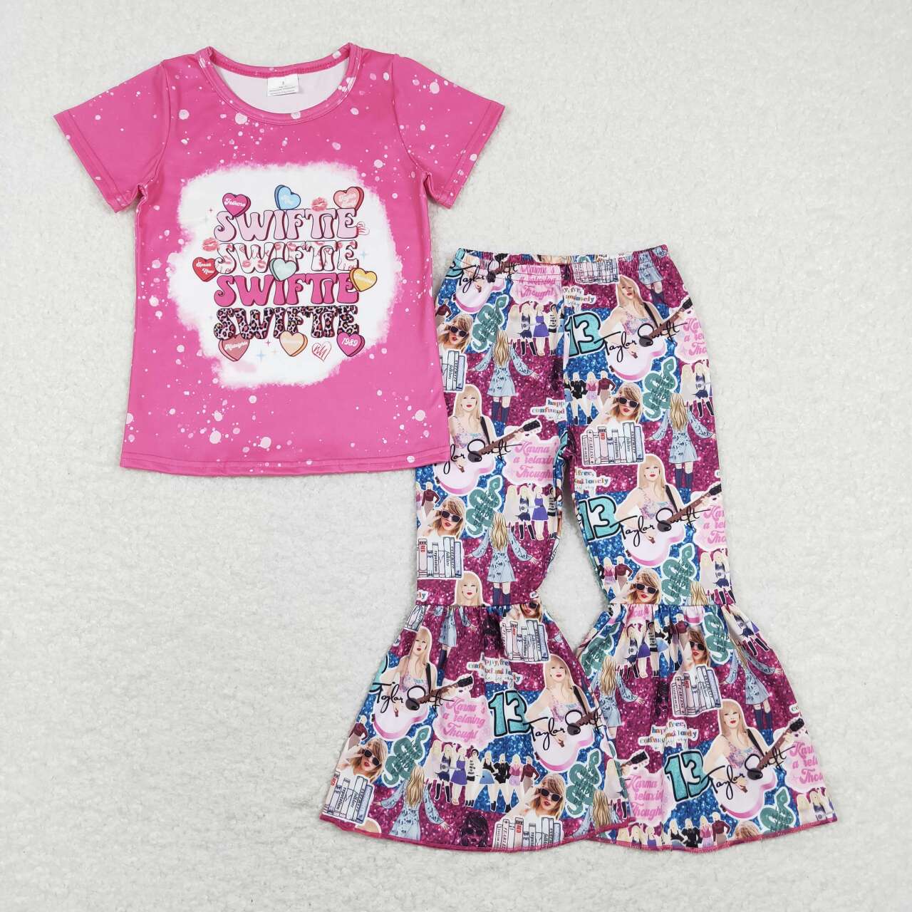 GSPO1211 Valentine's Day Country Sweet Singer Hot Pink Short Sleeve Pants Girls Set