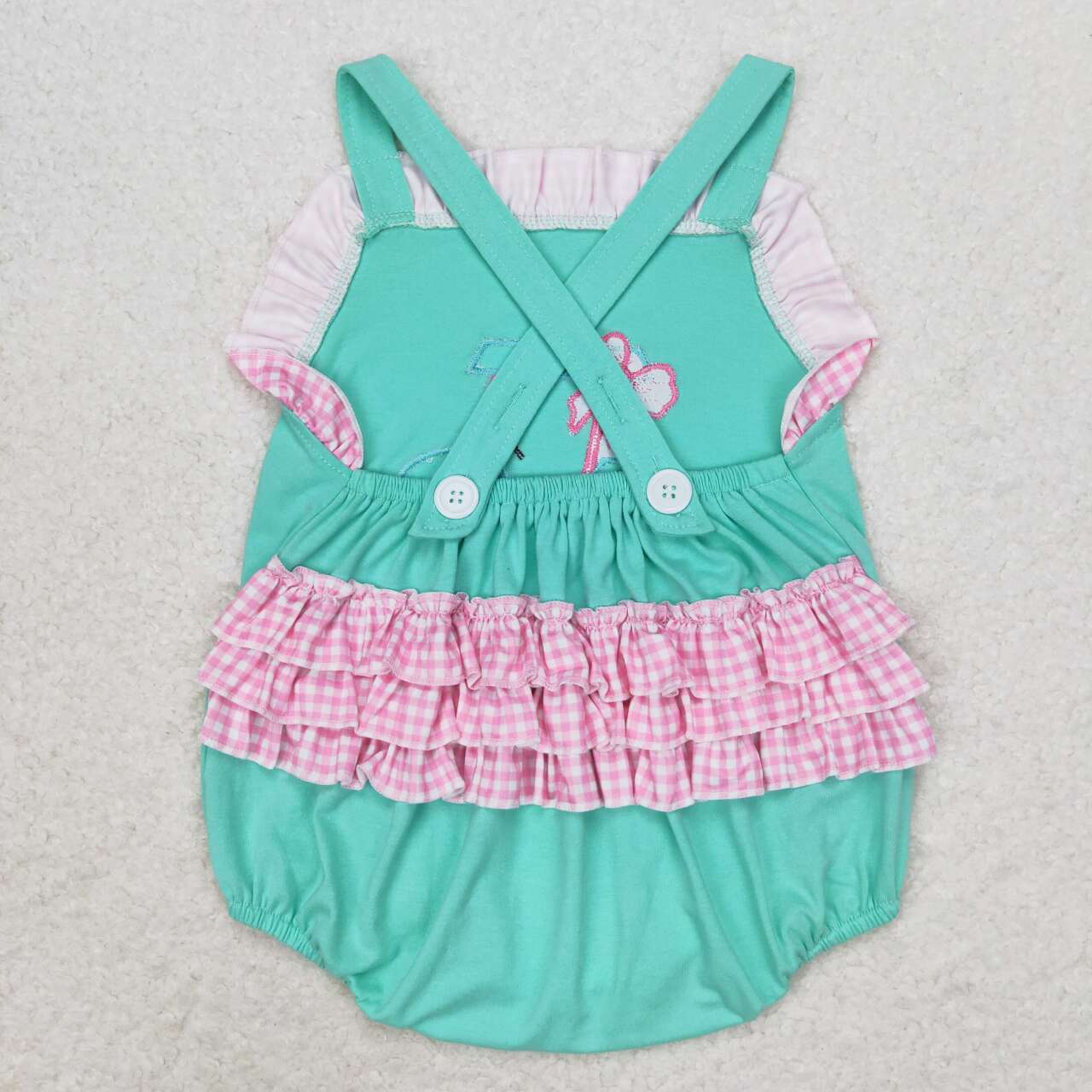 SR1223 embroidery Golf car hot pink checkered green girls romper
