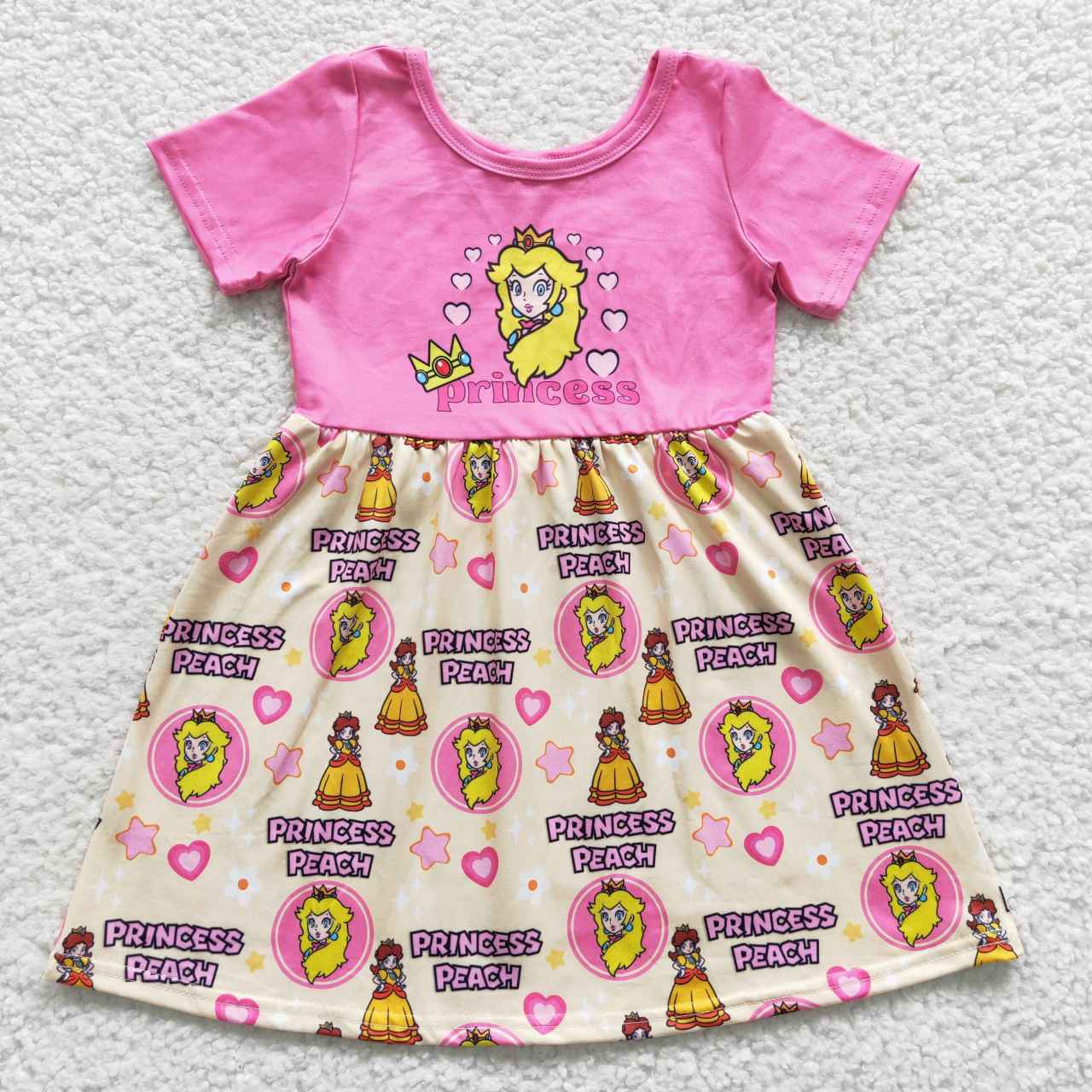 GSD0389 Cartoon Princess Pink Short Sleeves Girls Summer Dress