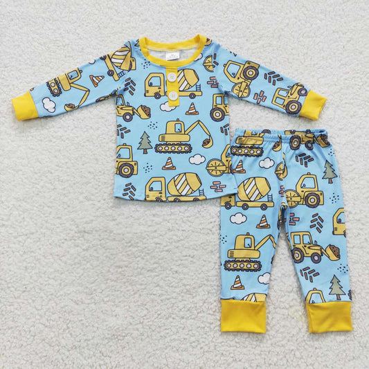 BLP0243 Construction Truck Blue Long Sleeve Pants Boys Pajamas