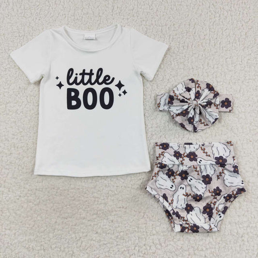 GBO0175 Halloween Little Boo Short Sleeve Bummies Set Kids Clothes