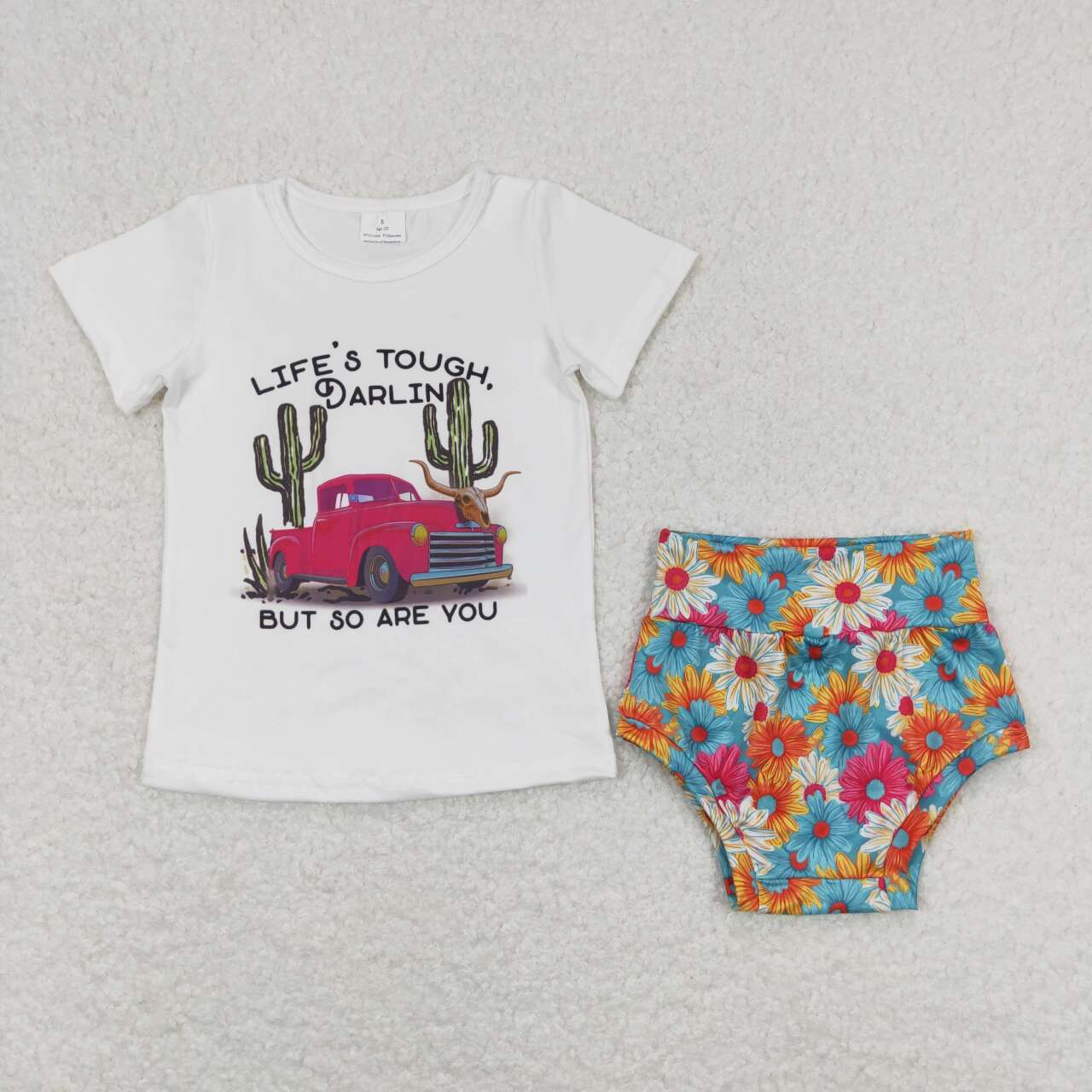GBO0306 Western life's tough cactus car flowers short sleeve girls bummies set