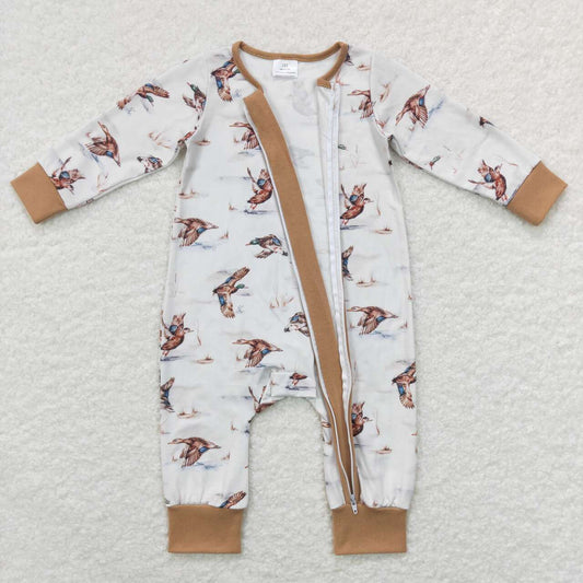 LR0816 Hunting mallard brown zipper long sleeve kids romper