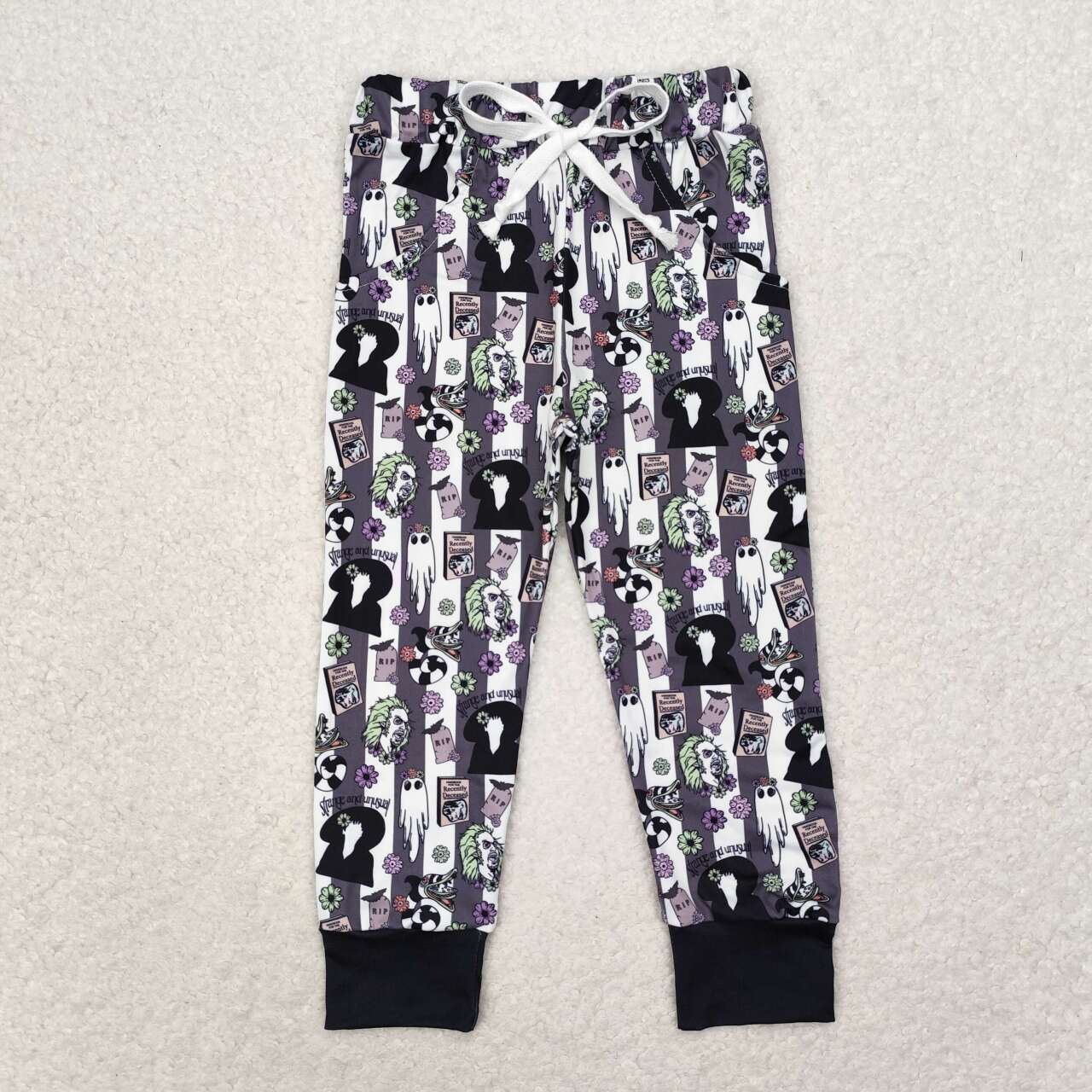 P0480 Halloween spooky flowers black striped boys pants