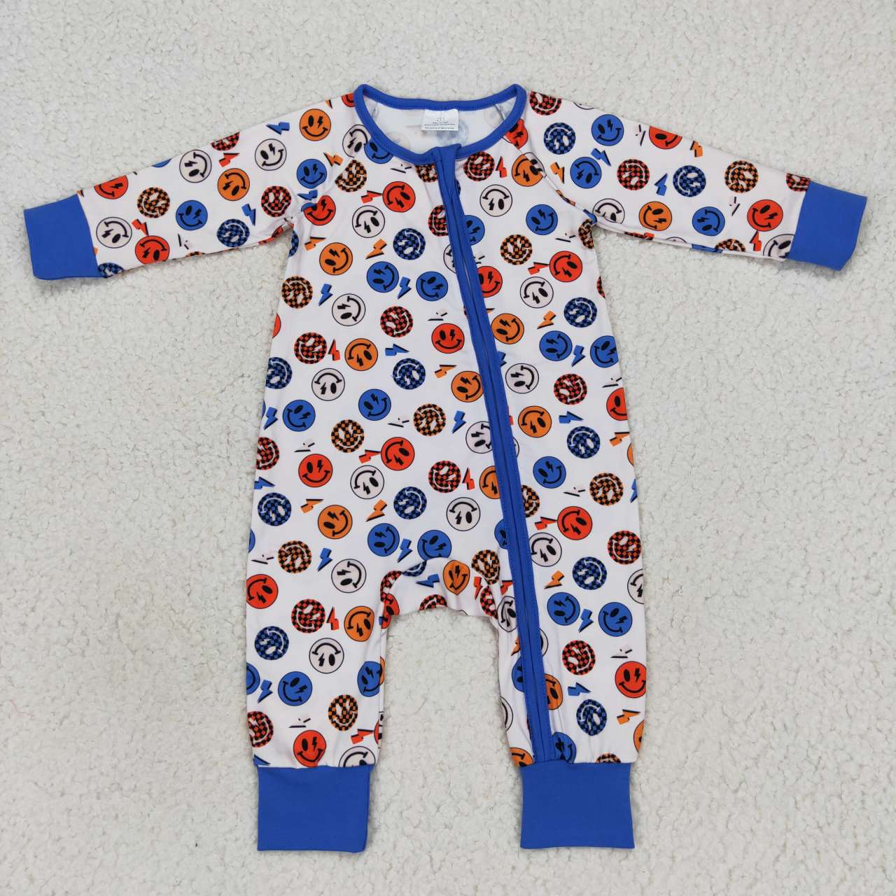 LR0721 Colorful smile blue long sleeve girls romper
