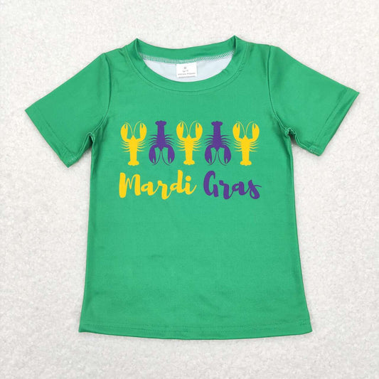 BT0501 Mardi gras crayfish green short sleeve kids top