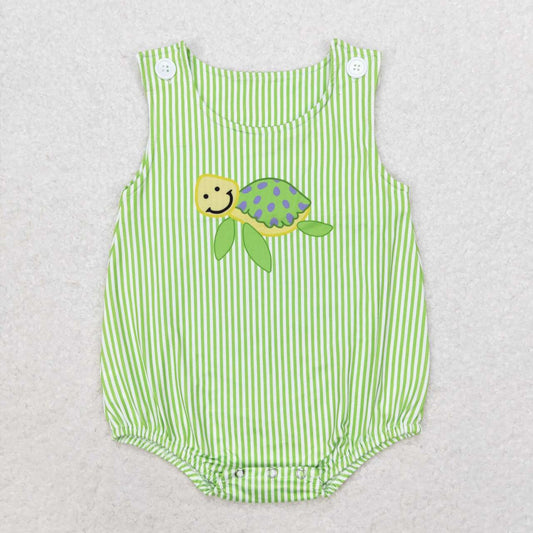 SR1093 Sea turtle yellow striped sleeveless boys romper